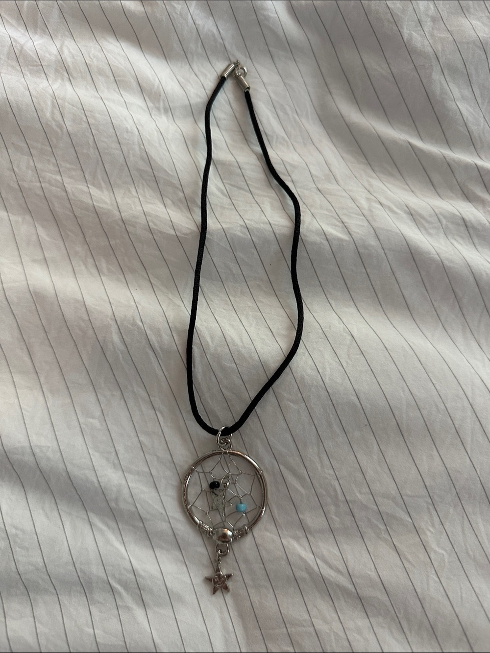 Silver Dreamcatcher Pendant Necklace with Black Cord - 7.5” drop